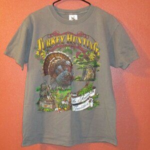 Cabelas Buckwear Vintage 1996 Woman Large Brown Yellow Red  Short Sleeve Shirt